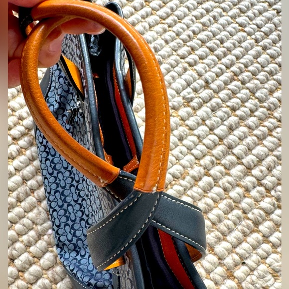 Coach Vintage Rare Mini Signature C Jacquard /Leather Bag in Navy Blue - Picture 8 of 16